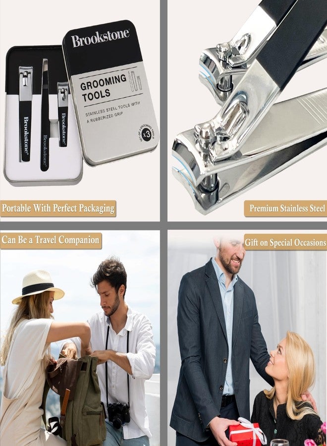 بروكستون مجموعة مقص أظافر بروكستون - مقص أظافر وقاطع أظافر فاخر من الفولاذ المقاوم للصدأ مع مقبض مطاطي مانع للانزلاق، يتضمن علبة وملقط، مقصان للأظافر للعناية الدقيقة - Image 5